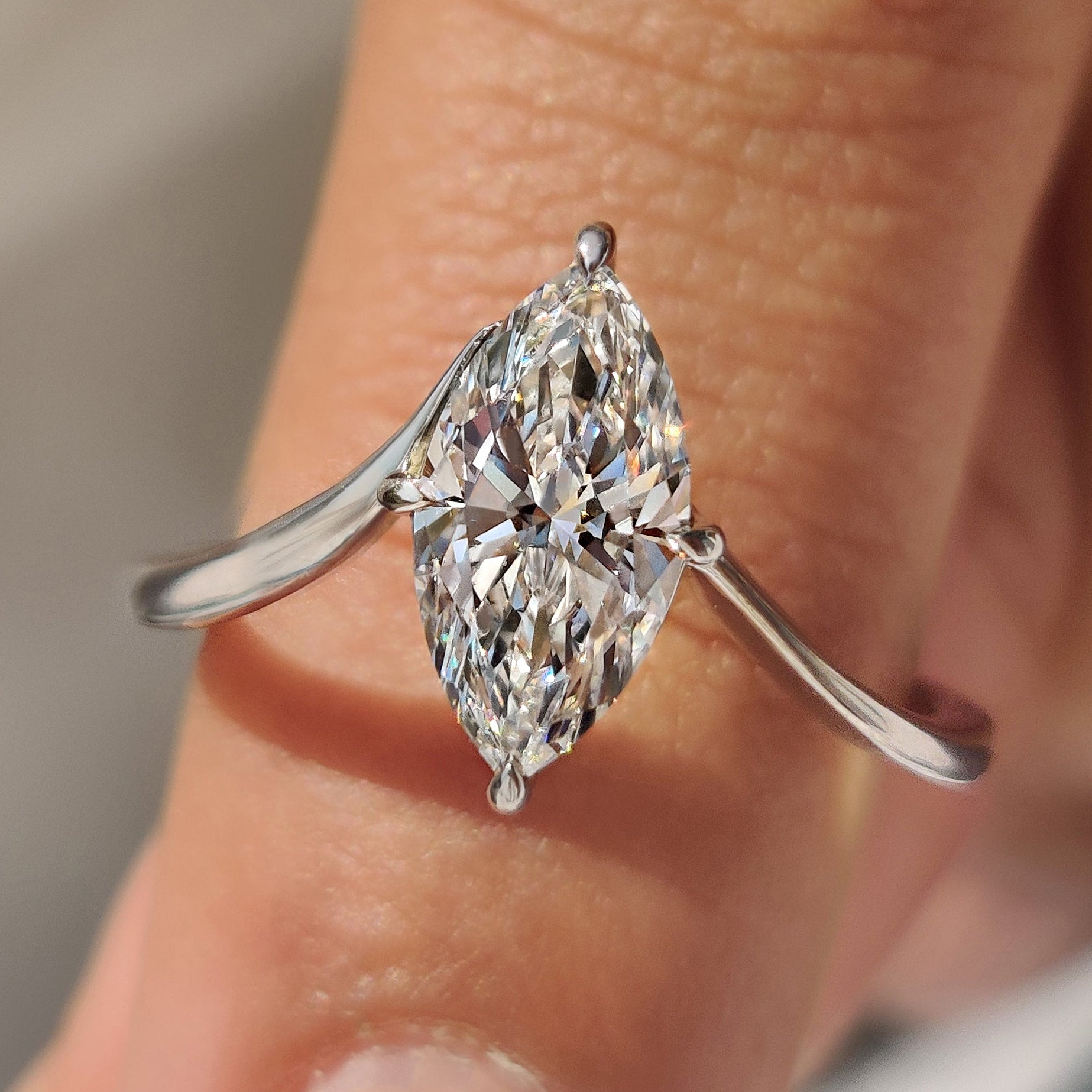 Marquise Cut Engagement Ring in Upside Down Setting Main image