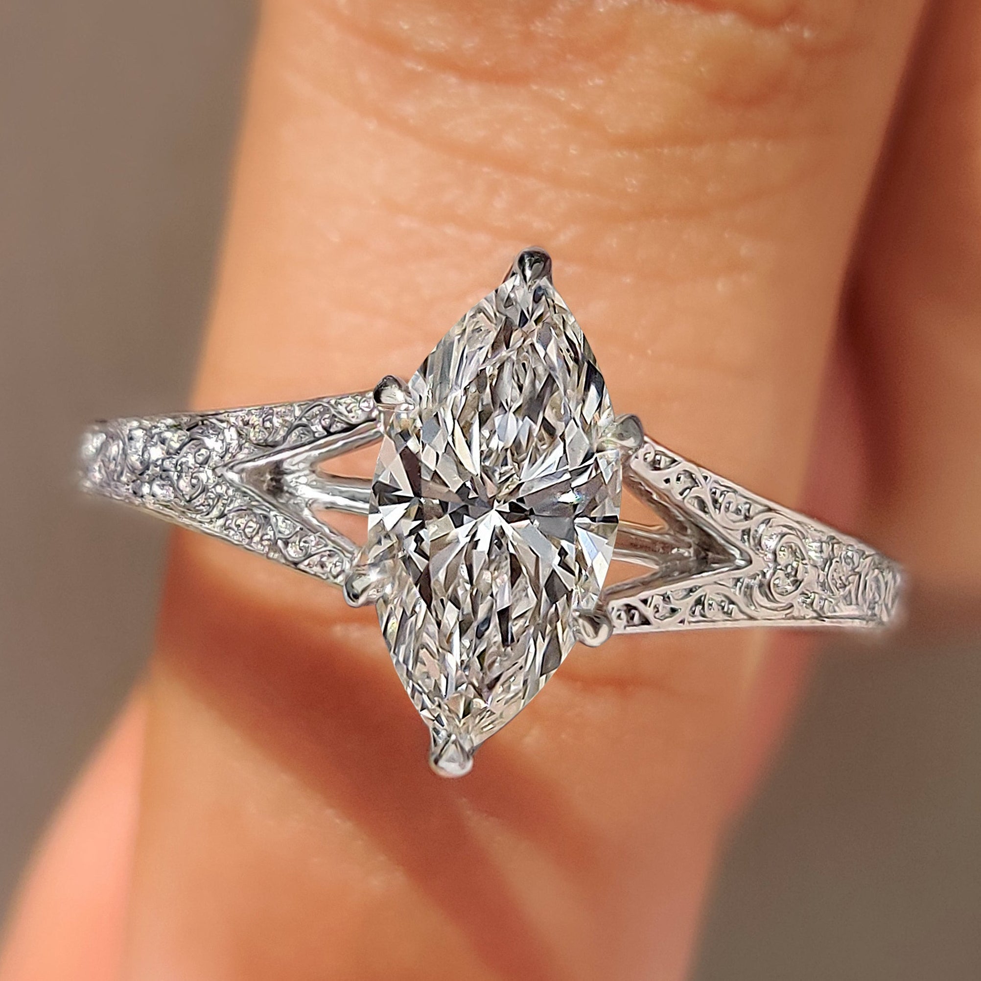 Split Shank Marquise Cut Engagement Ring in Solitaire Style Main image