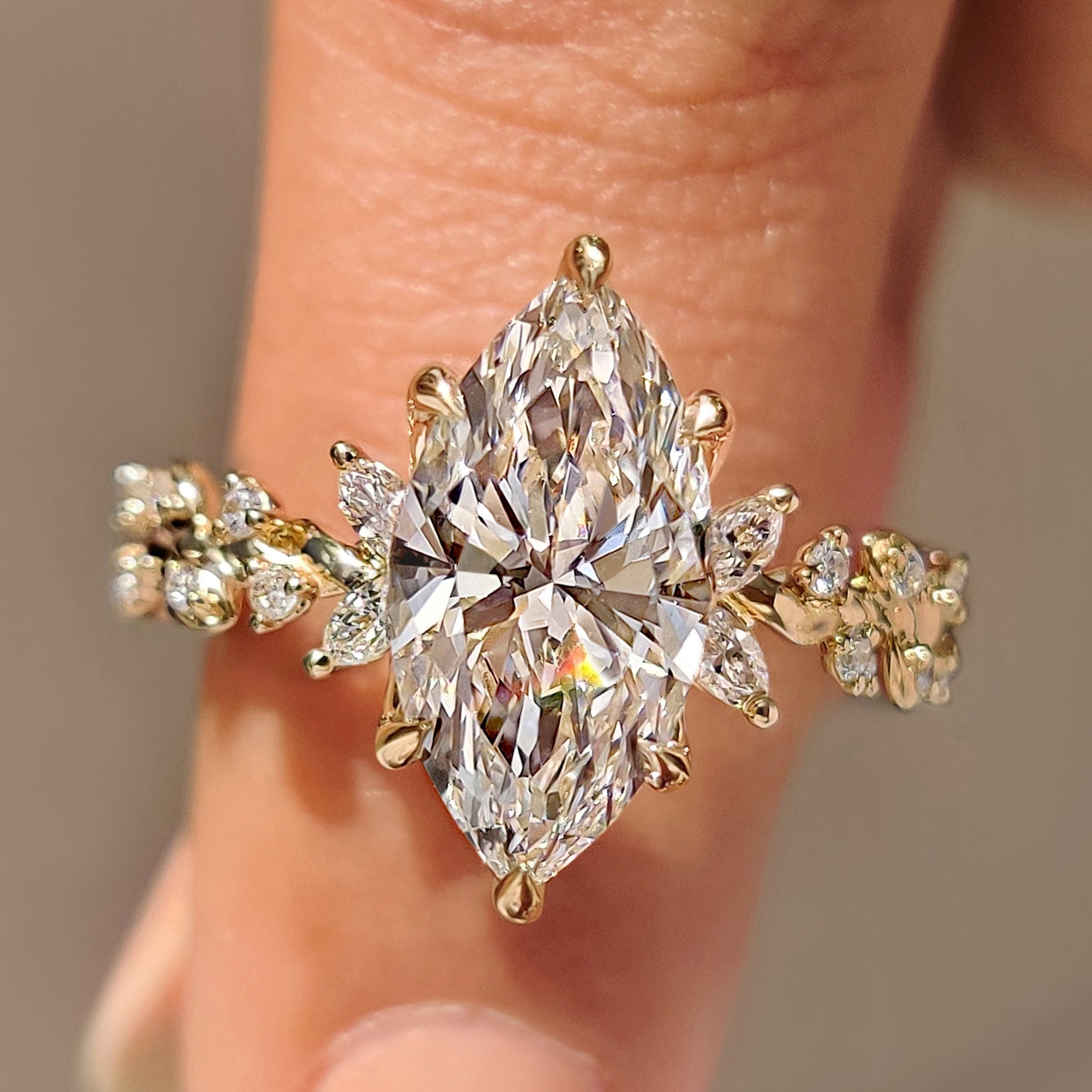 Marquise Diamond Ring in Nature Inspired Setting Main image