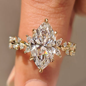 Marquise Diamond Ring in Nature Inspired Setting