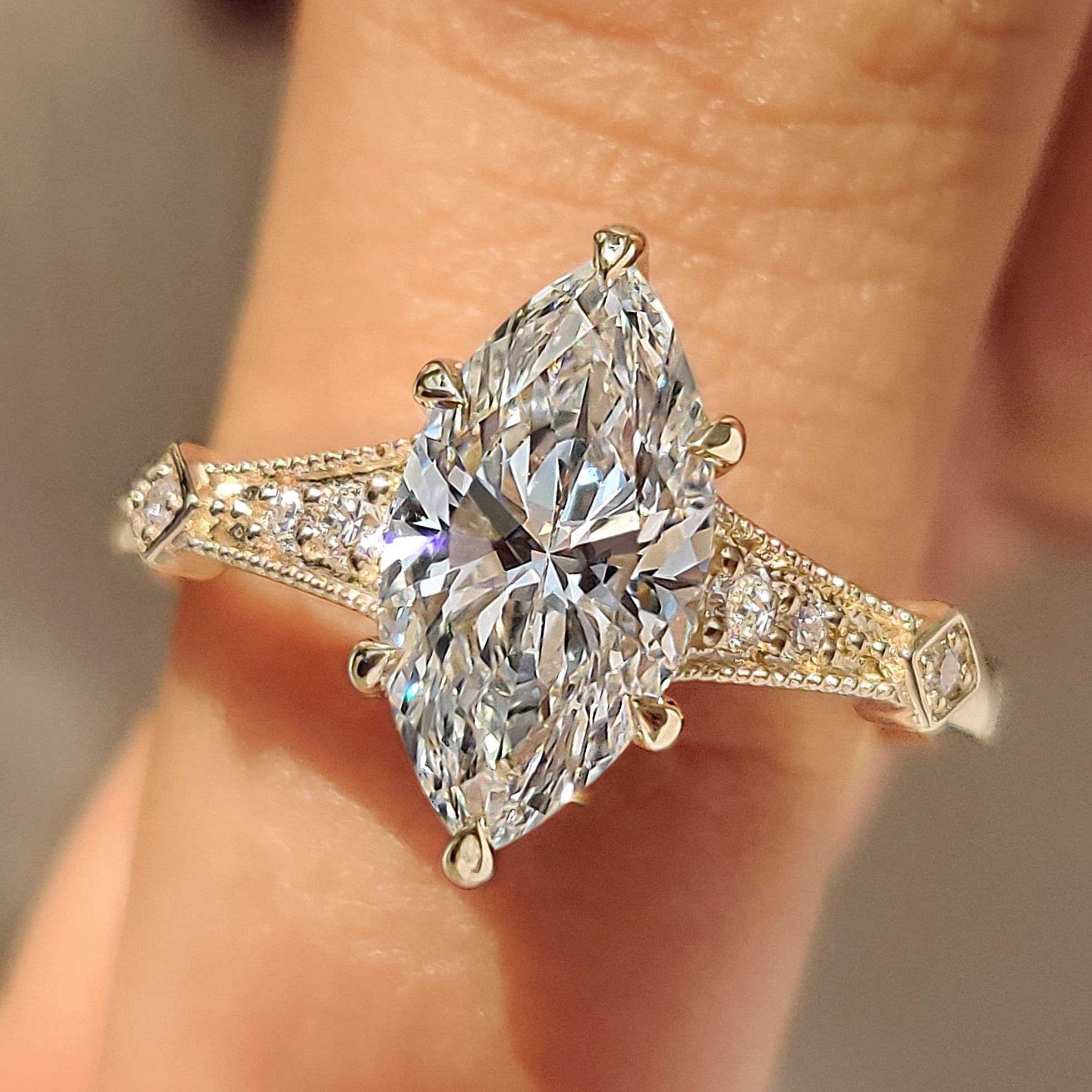 Marquise Cut Diamond Ring in Milgrain Details Main image