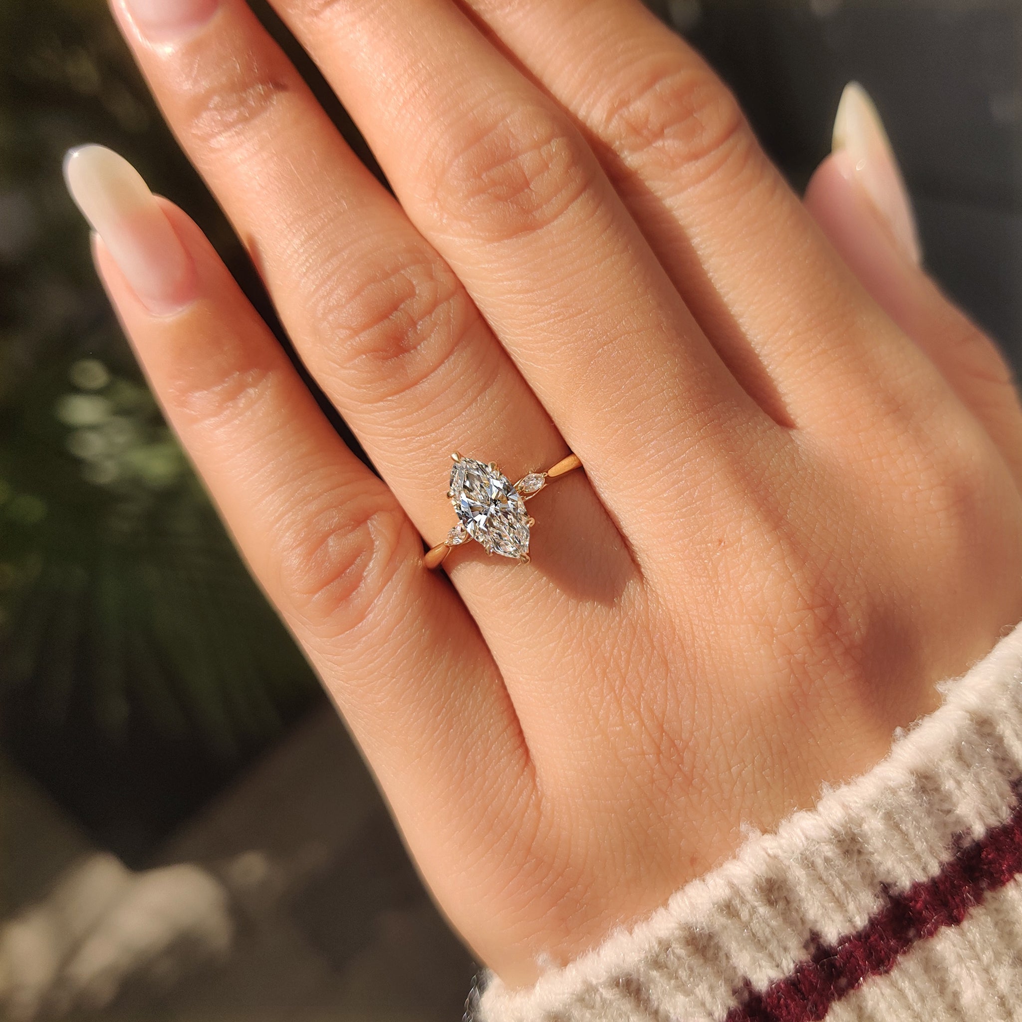 Three Stone Marquise Diamond Engagement Ring