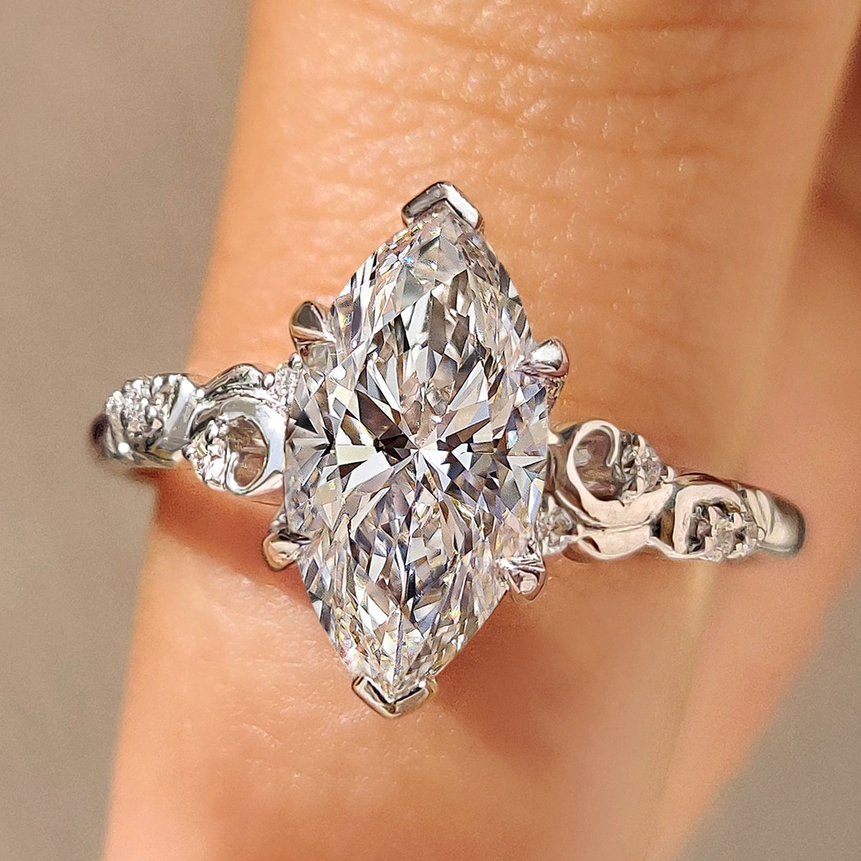 Marquise Cut Diamond Ring in Side Stone Style Main image
