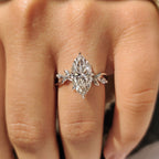 Marquise Cut Ring with Round Side Stone in Nature Inspired Style