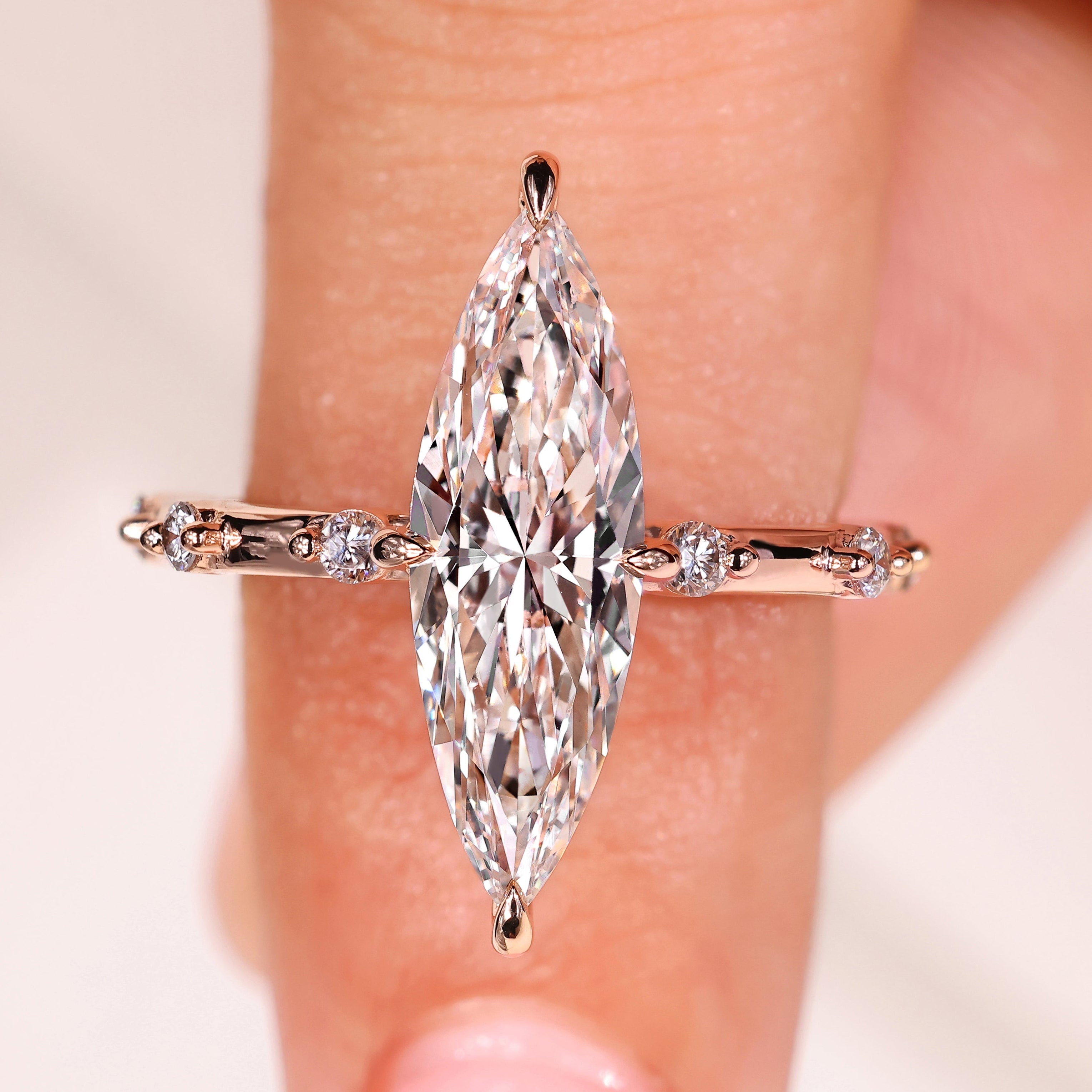Elongated Marquise Engagement Ring In Distance Pave Style Main image