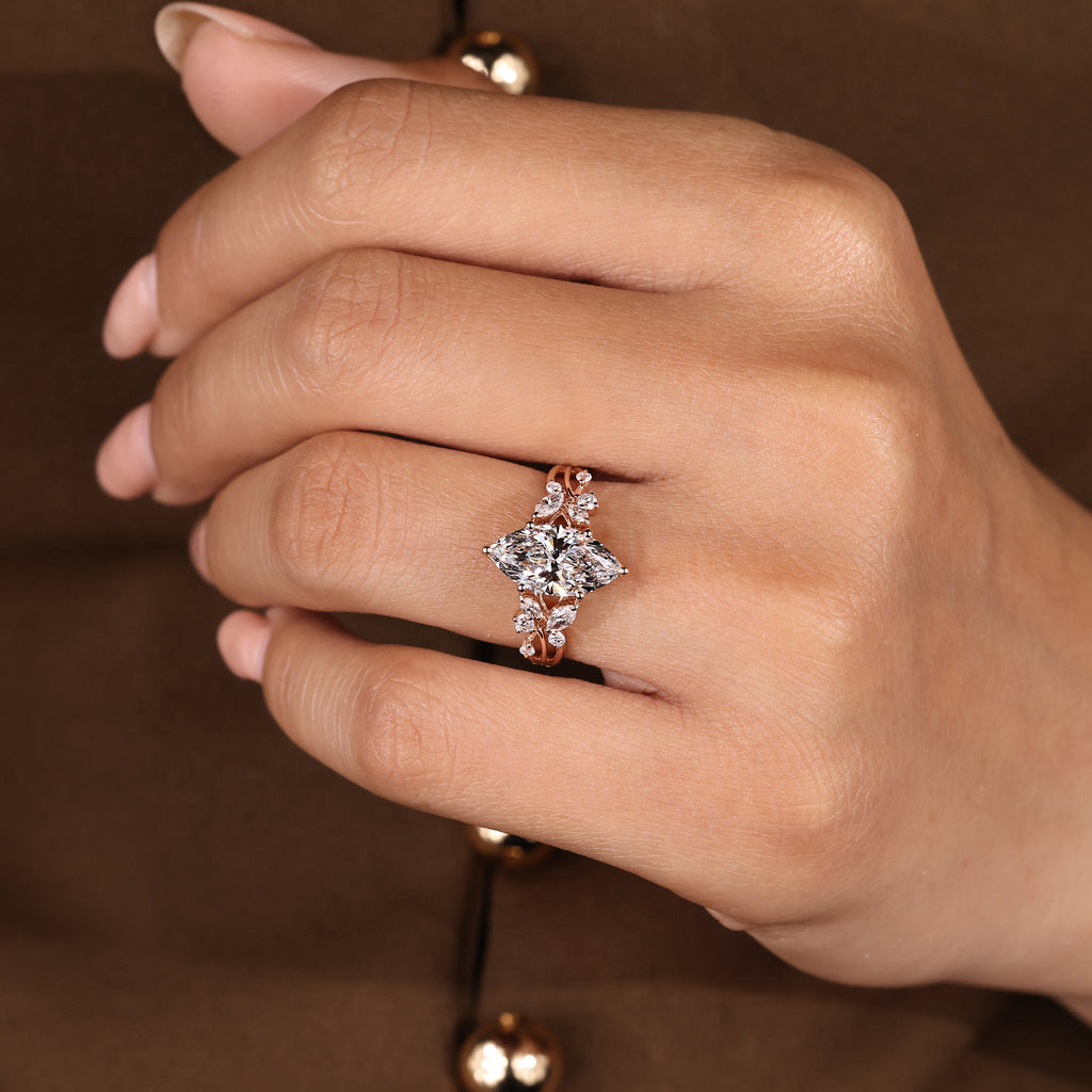 Marquise Diamond Ring in Nature Inspired Style