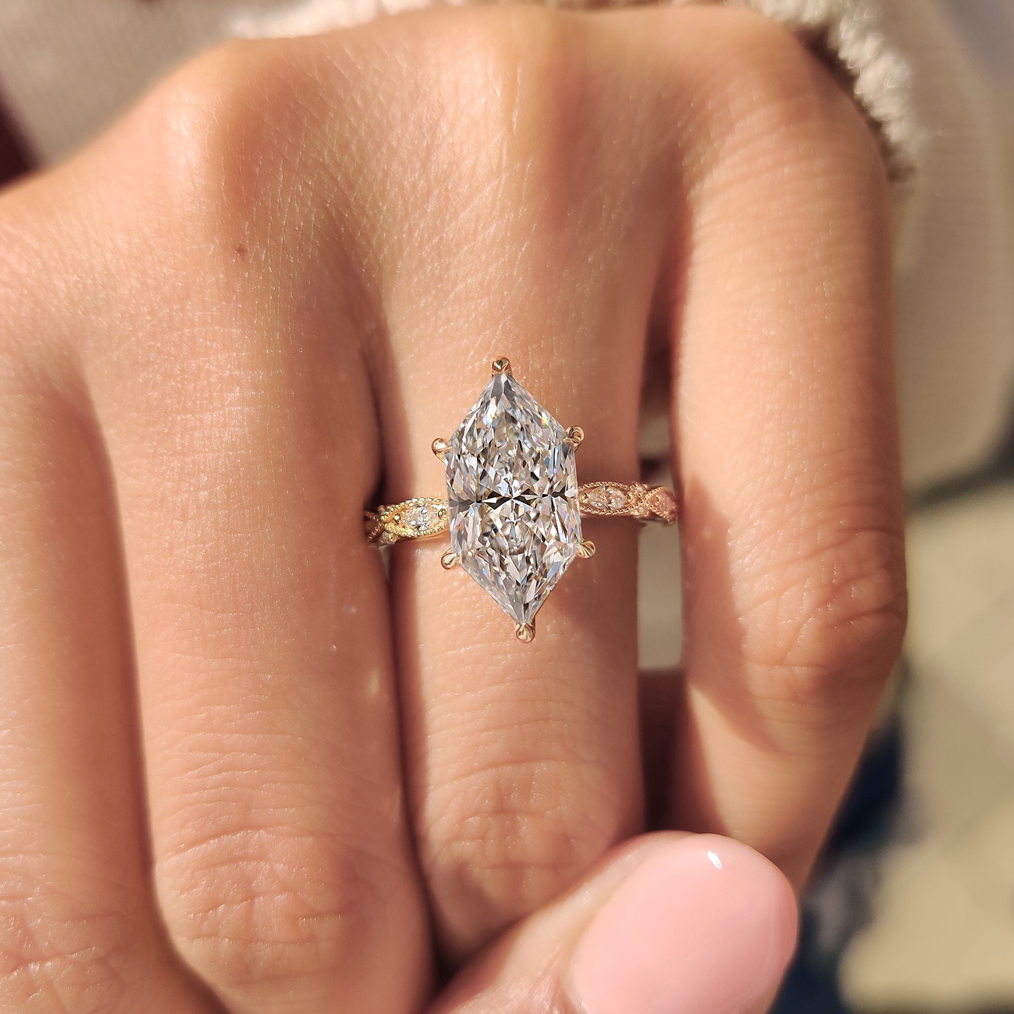 Vintage Style Dutch Marquise Ring with Milgrain Detailing