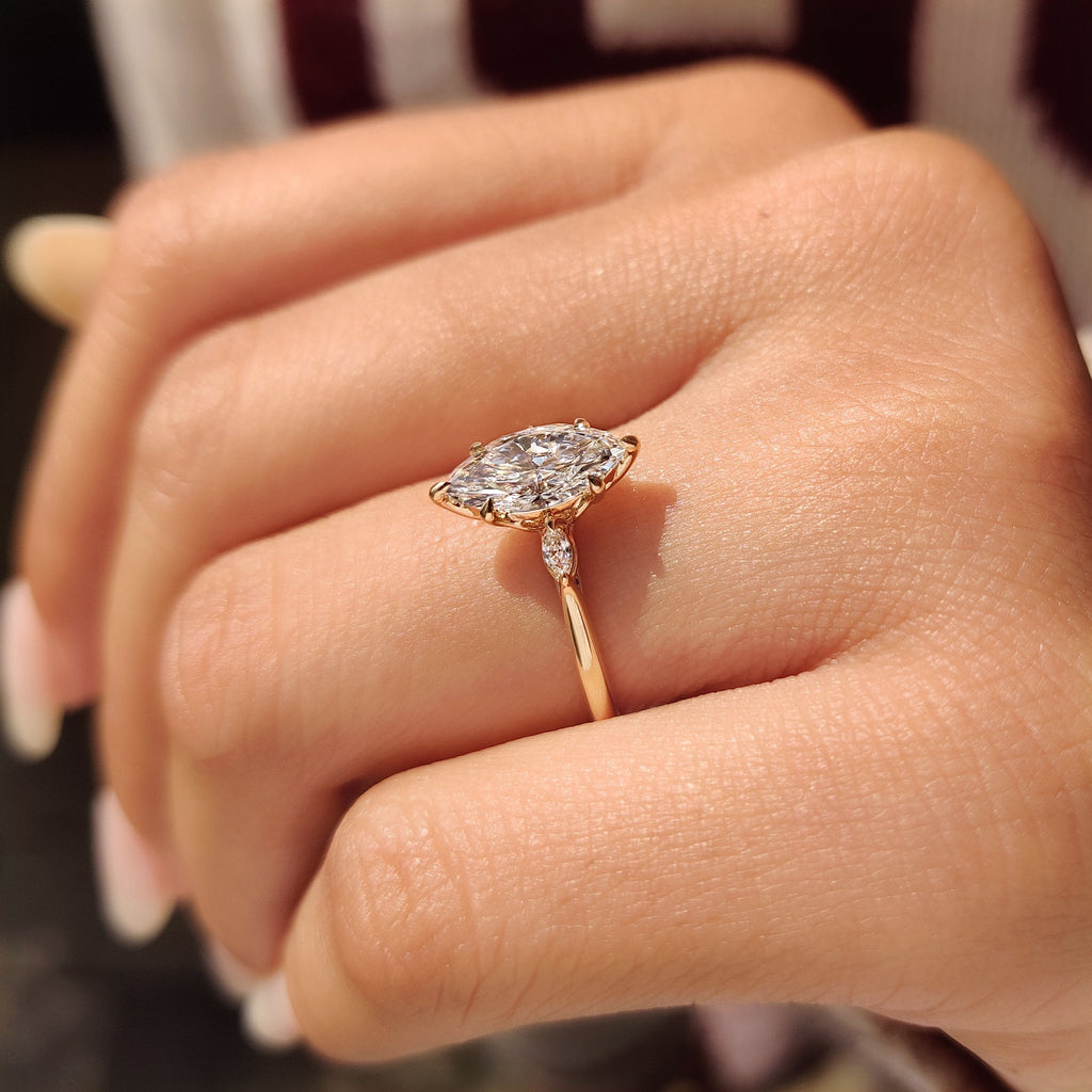 Three Stone Marquise Diamond Engagement Ring