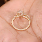 Nature Inspired Ring with Elongated Hexagon Step Cut Diamond