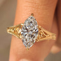 Solitaire Style Marquise Cut Diamond Ring in Milgrain Details