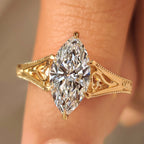Solitaire Style Marquise Cut Diamond Ring in Milgrain Details