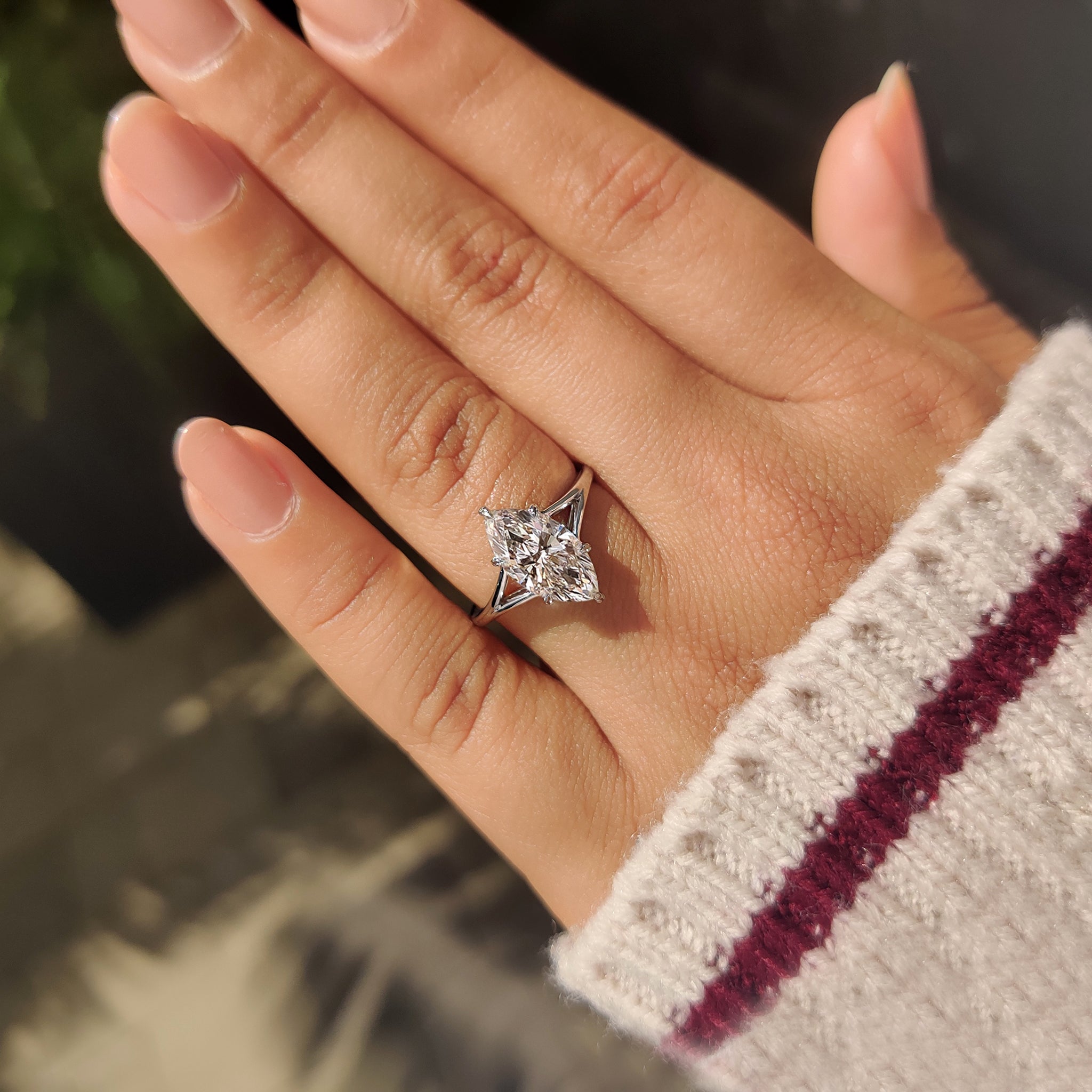 Marquise Cut Solitaire Diamond Ring with Split Shank Band