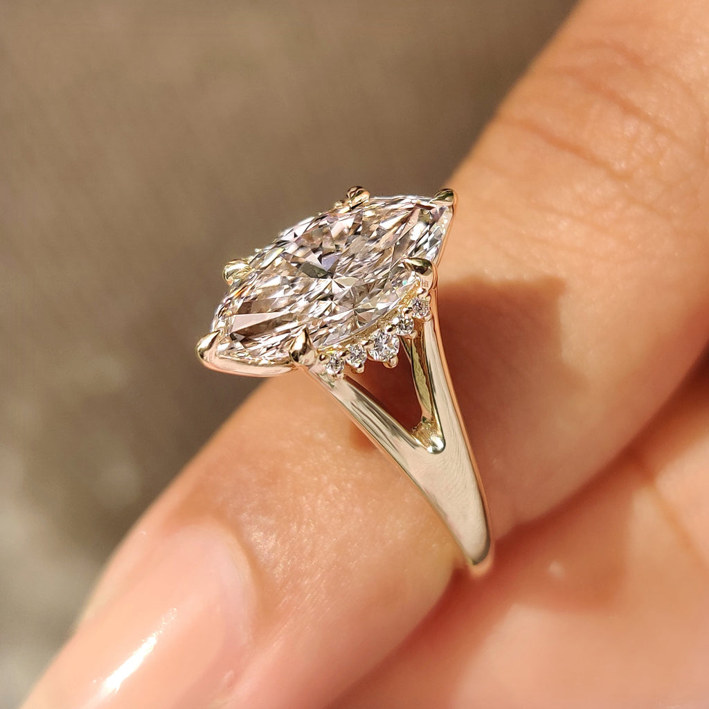 Marquise Diamond Ring In Hidden Flower Pink Ruby