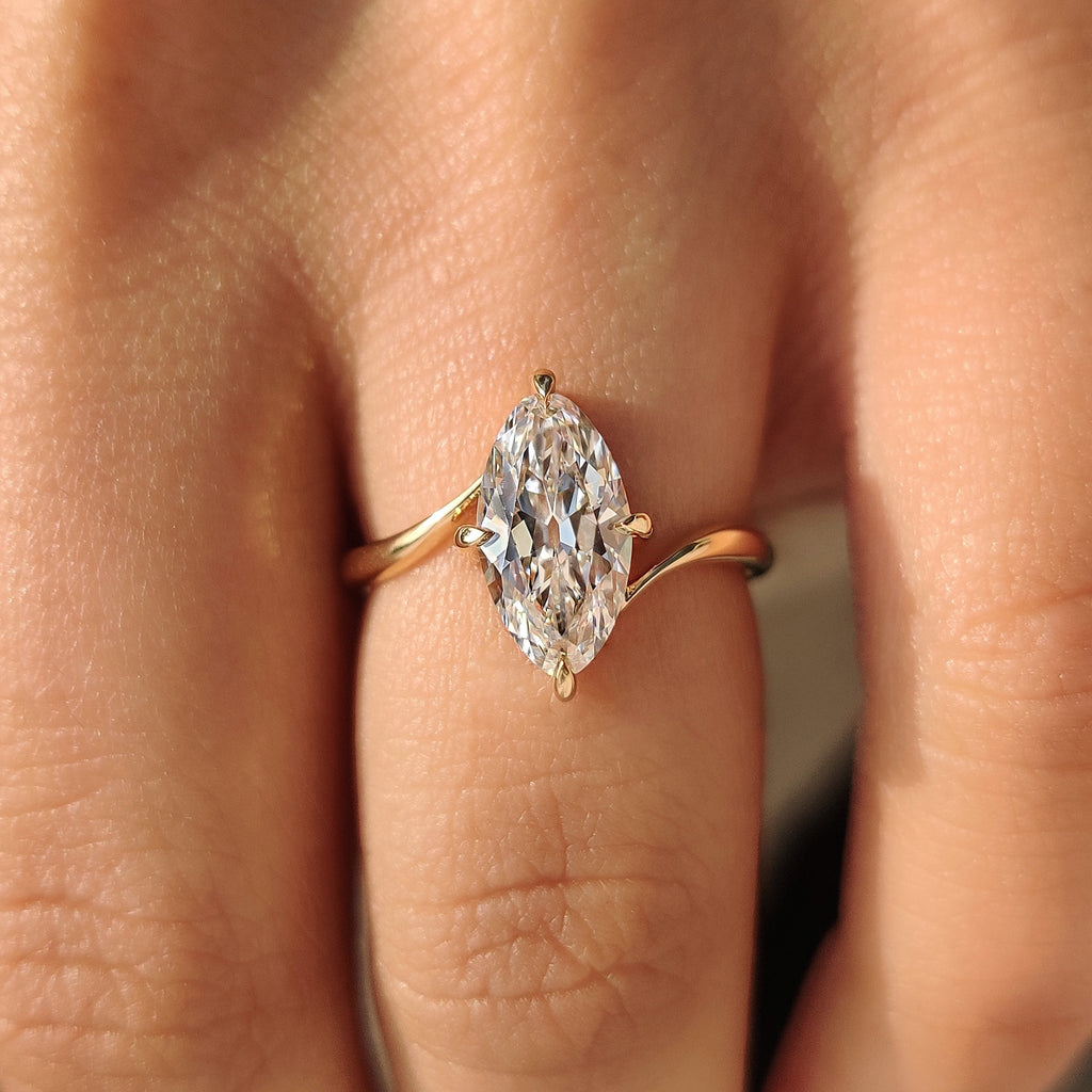 Old European cut Marquise Diamond Ring in Bypass Setting
