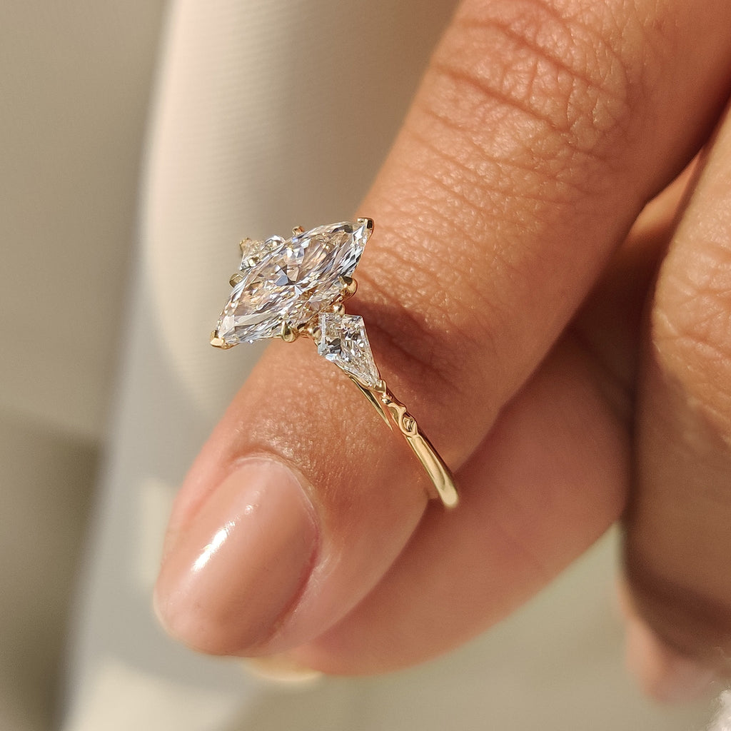 Vintage Style Marquise Diamond Ring with Basket Filigree Details
