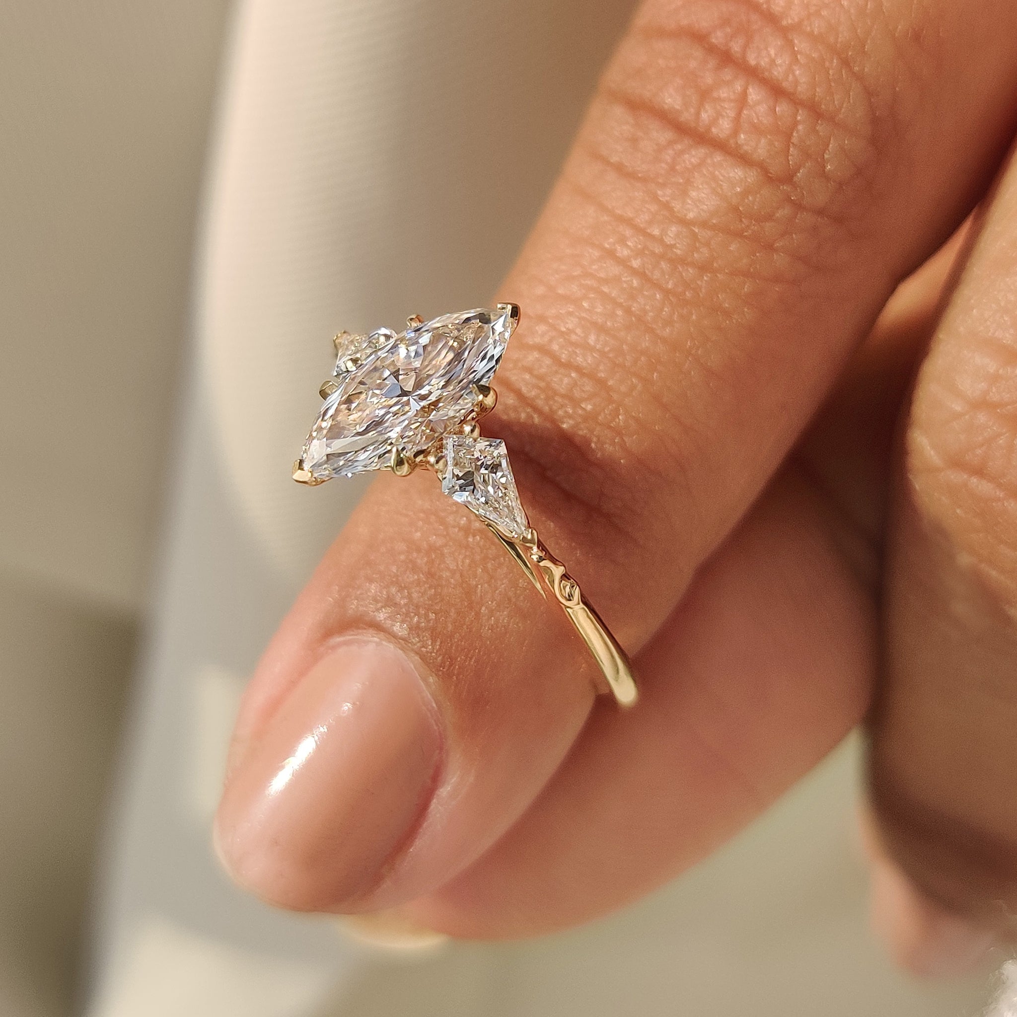Vintage Style Marquise Diamond Ring with Basket Filigree Details