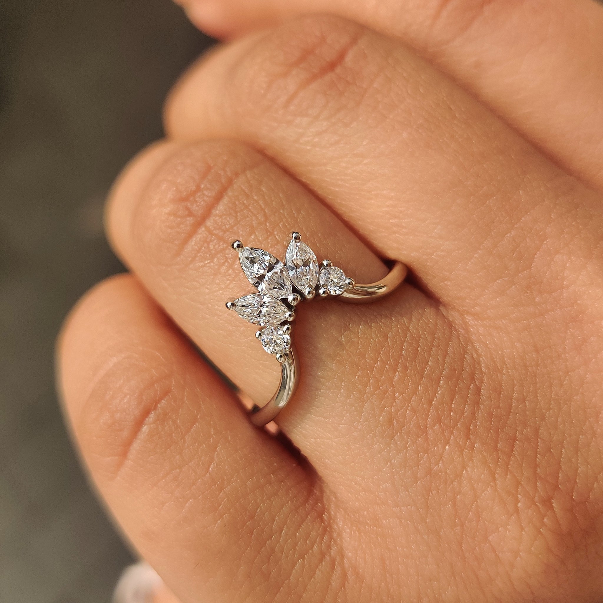 U Shape Curved Wedding Band with Marquise and Round Diamonds Secondary image