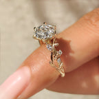Nature Inspired Hexagon Cut Engagement Ring in Cluster Setting