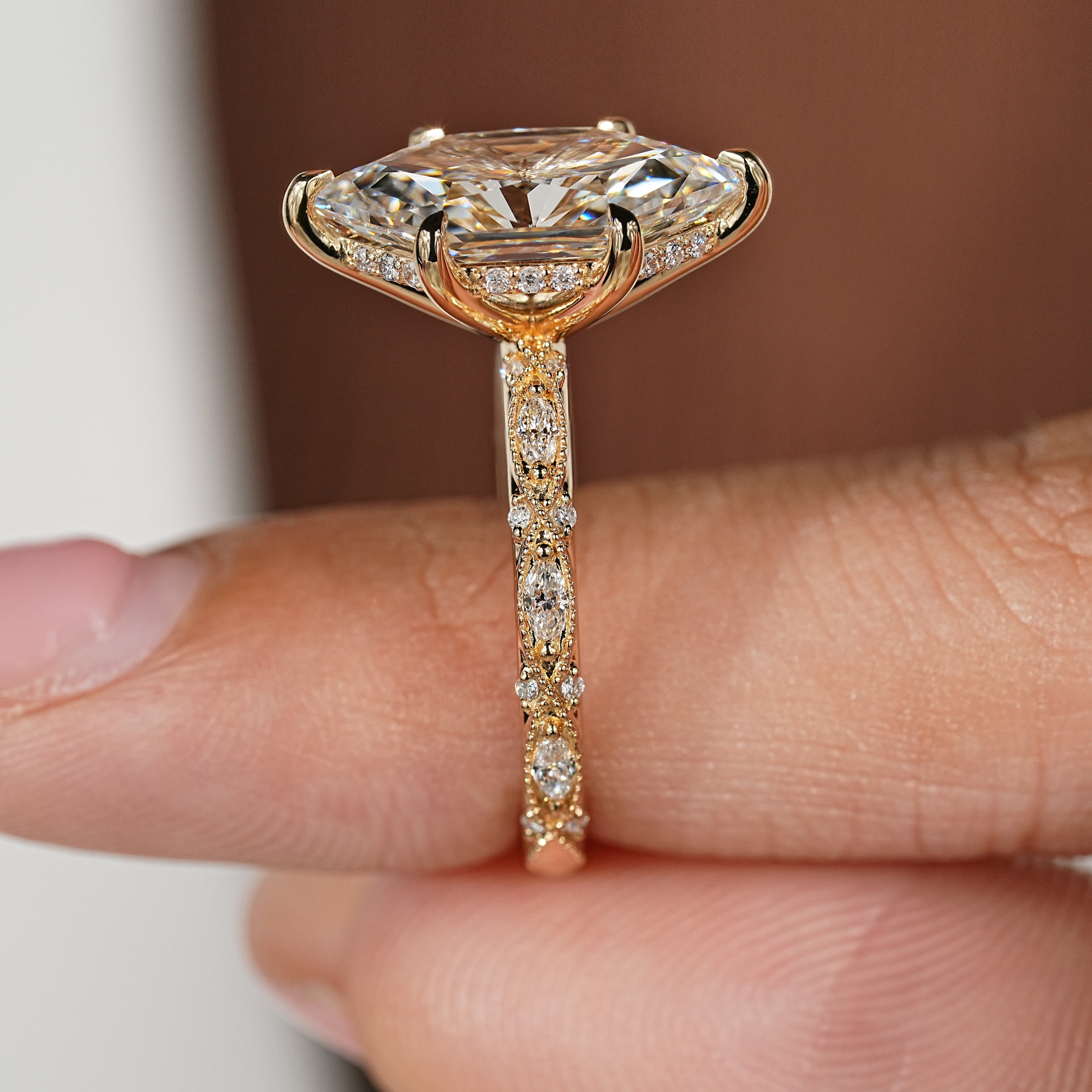Dutch Marquise Vintage Inspired Engagement Ring with Pave