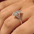 Marquise Diamond Ring in Nature Inspired Style with Amethyst Gemstone