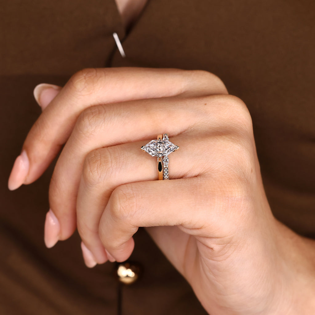 Dutch Marquise Ring with Wedding Band in Solitaire Bridal Set Style
