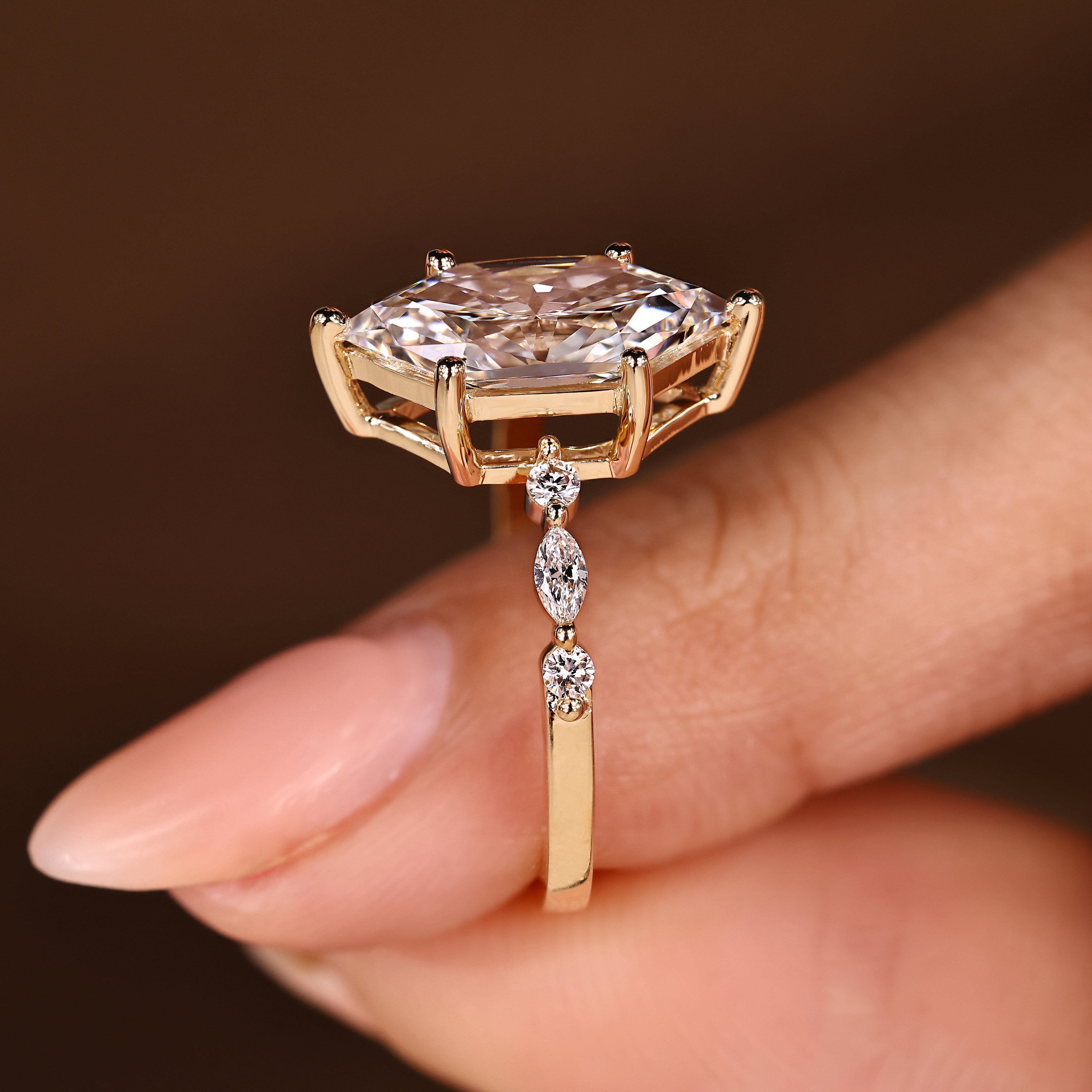 Dutch Marquise Engagement Ring With Distance Pave Prong Style