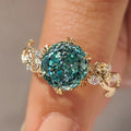 Nature Inspired Cyan Blue Portuguese Cut Moissanite Ring in Tulip Setting