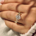 Nature Inspired Oval Diamond Ring with Leaf Style Prong Setting