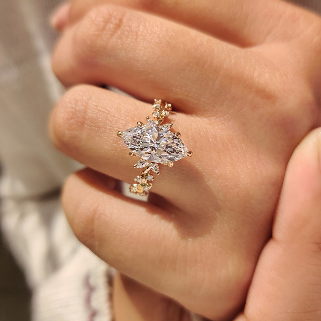 Marquise Diamond Ring in Nature Inspired Setting