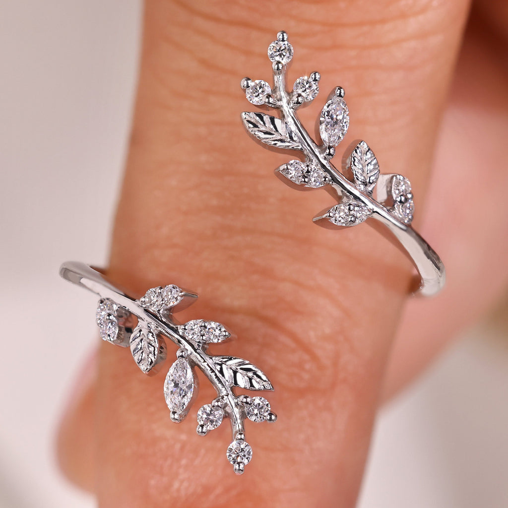 Marquise and Round Wedding Band in Nature Inspired Style