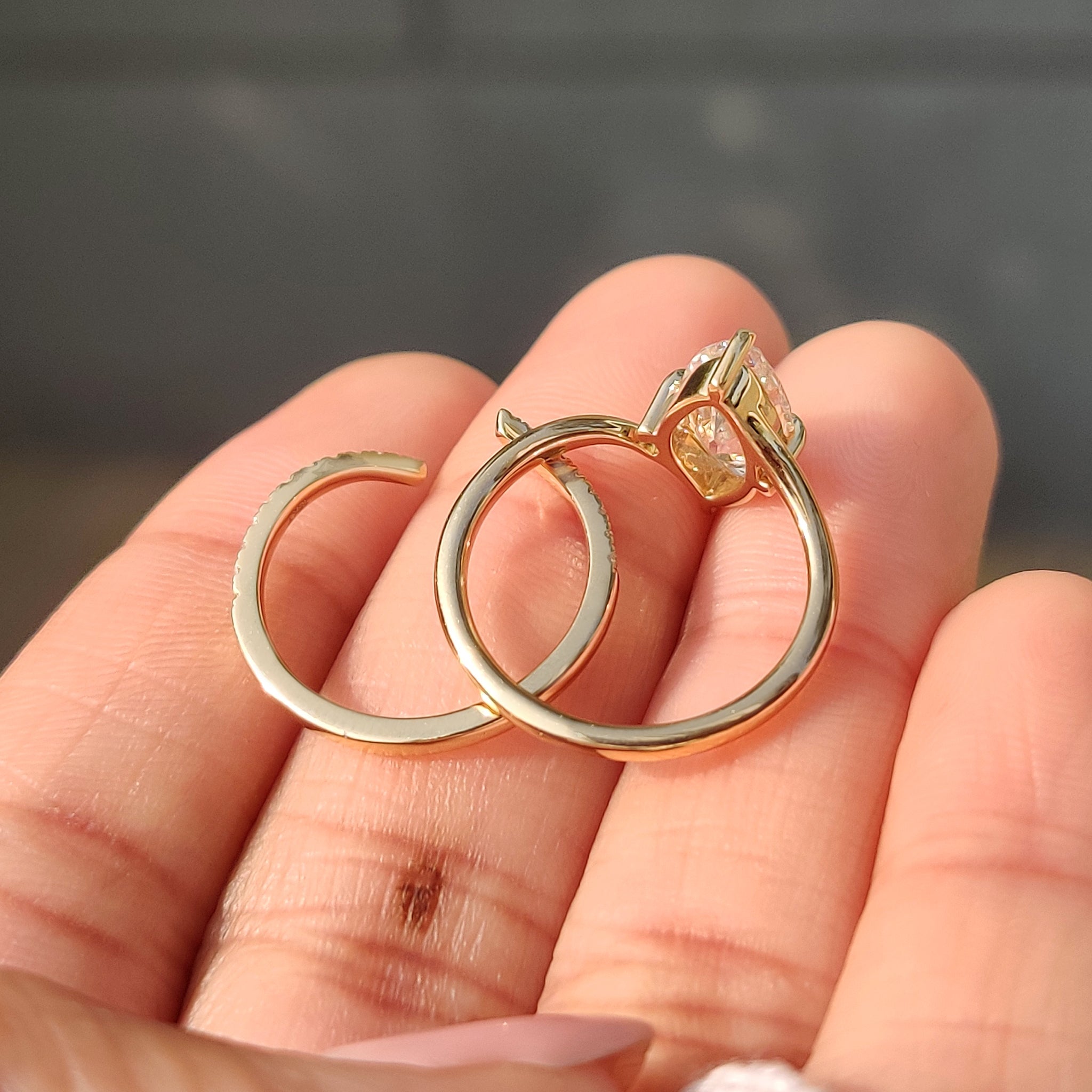 Solitaire Marquise Ring With Wedding Band in half eternity