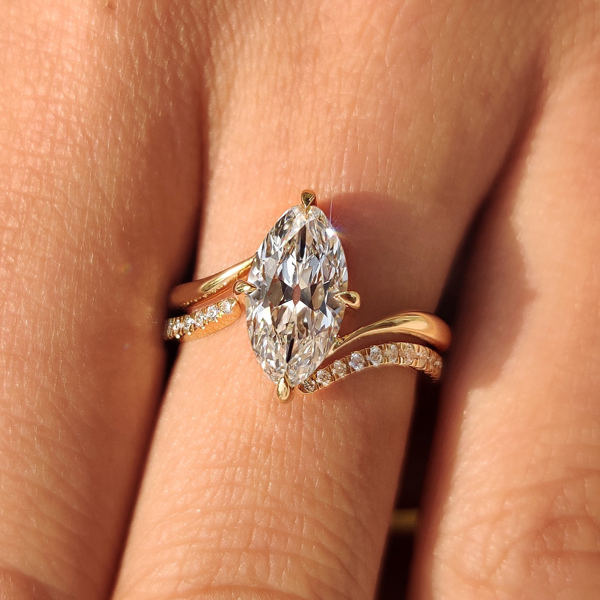 Solitaire Marquise Ring With Wedding Band in half eternity