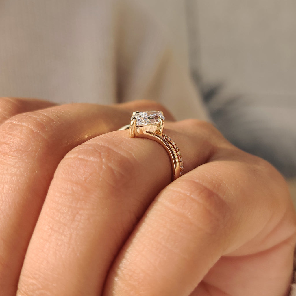 Solitaire Marquise Ring With Wedding Band in half eternity