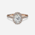 1.0 CT Oval Cut Moissanite Halo & Pave Bridal Ring Set