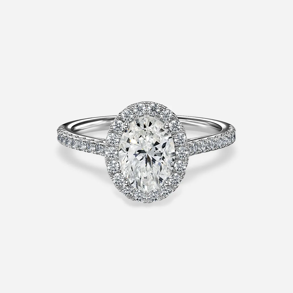 1.0 CT Oval Cut Moissanite Halo & Pave Bridal Ring Set