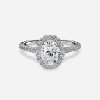 1.0 CT Oval Cut Moissanite Halo & Pave Bridal Ring Set