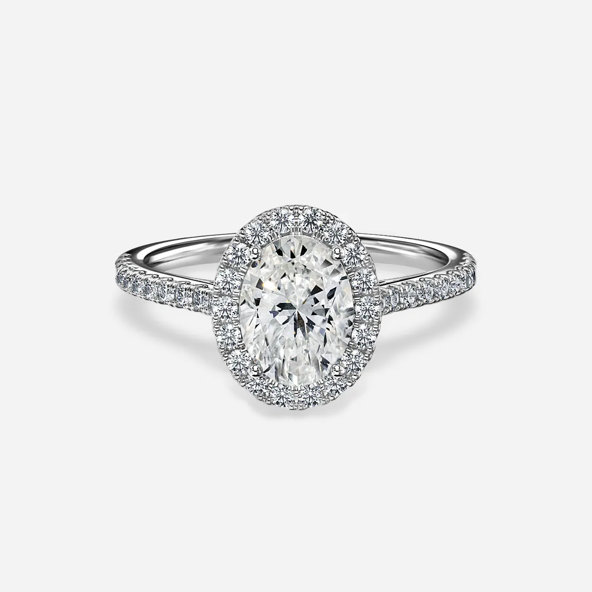 1.0 CT Oval Cut Moissanite Halo & Pave Bridal Ring Set