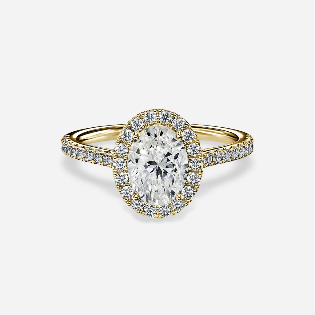 1.0 CT Oval Cut Moissanite Halo & Pave Bridal Ring Set