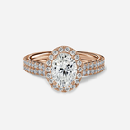 1.0 CT Oval Cut Moissanite Halo & Pave Bridal Ring Set