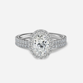 1.0 CT Oval Cut Moissanite Halo & Pave Bridal Ring Set