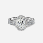 1.0 CT Oval Cut Moissanite Halo & Pave Bridal Ring Set
