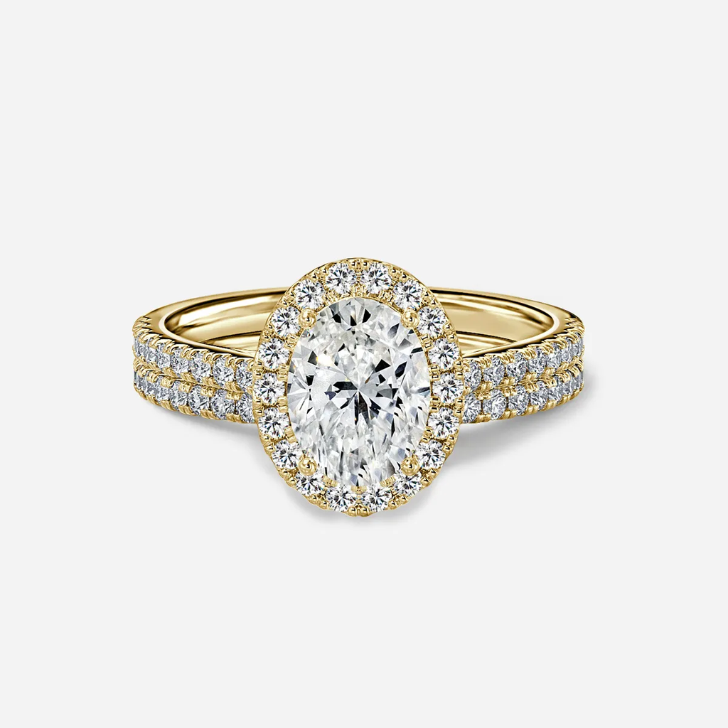 1.0 CT Oval Cut Moissanite Halo & Pave Bridal Ring Set