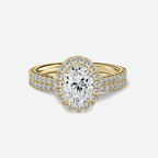 1.0 CT Oval Cut Moissanite Halo & Pave Bridal Ring Set