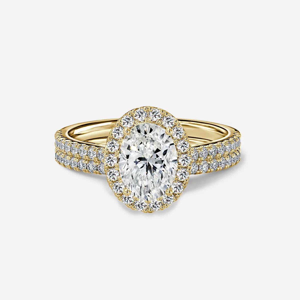 1.0 CT Oval Cut Moissanite Halo & Pave Bridal Ring Set