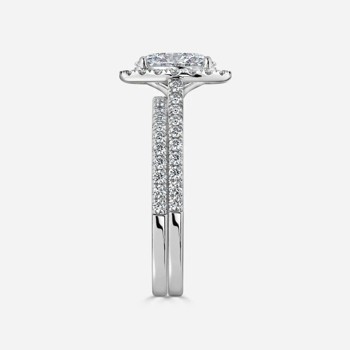 1.0 CT Oval Cut Moissanite Halo & Pave Bridal Ring Set Secondary image