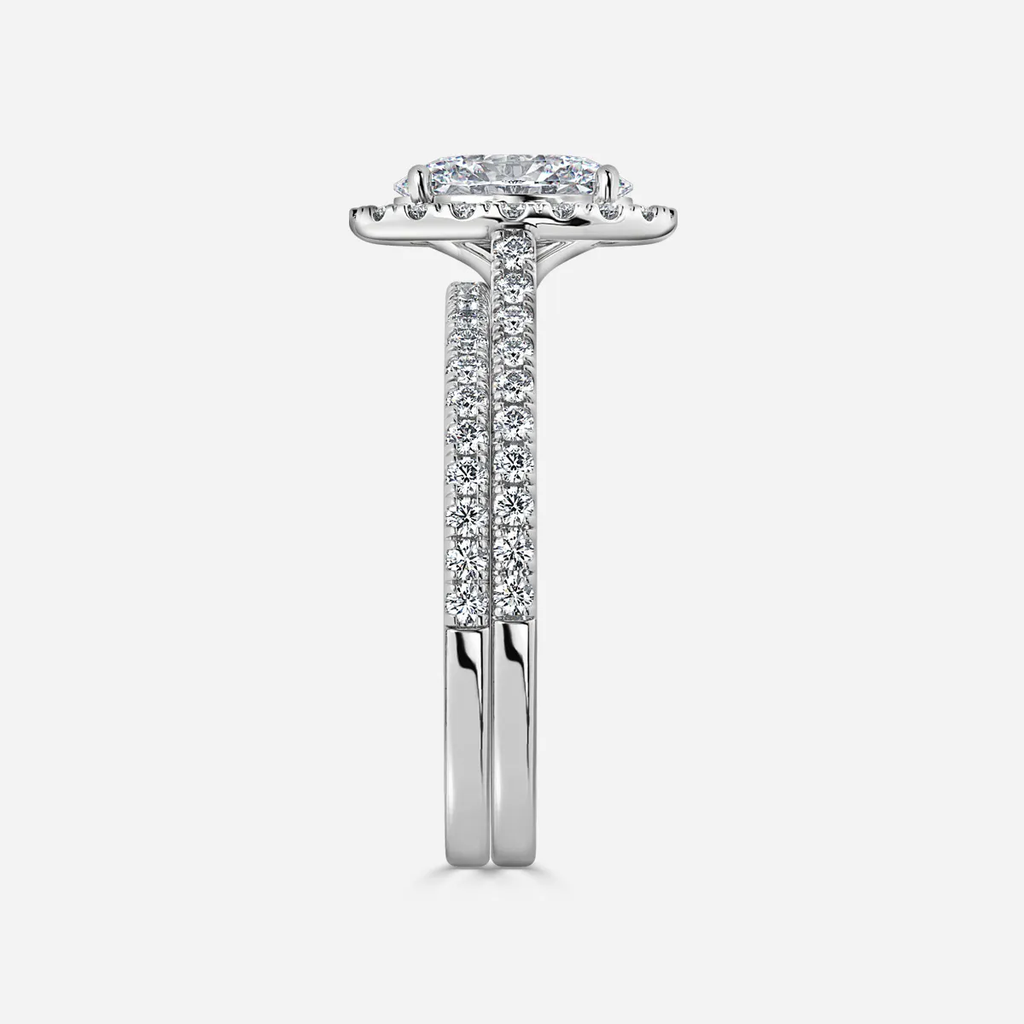 1.0 CT Oval Cut Moissanite Halo & Pave Bridal Ring Set