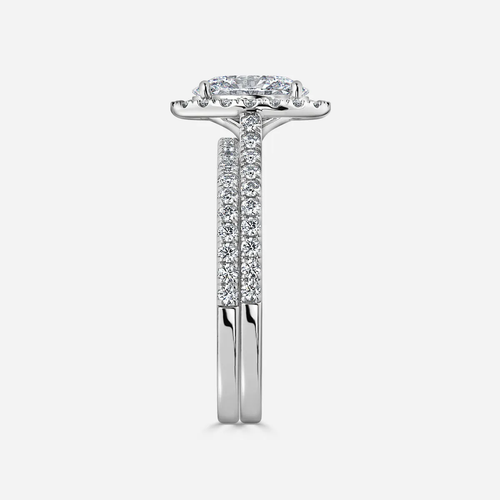 1.0 CT Oval Cut Moissanite Halo & Pave Bridal Ring Set
