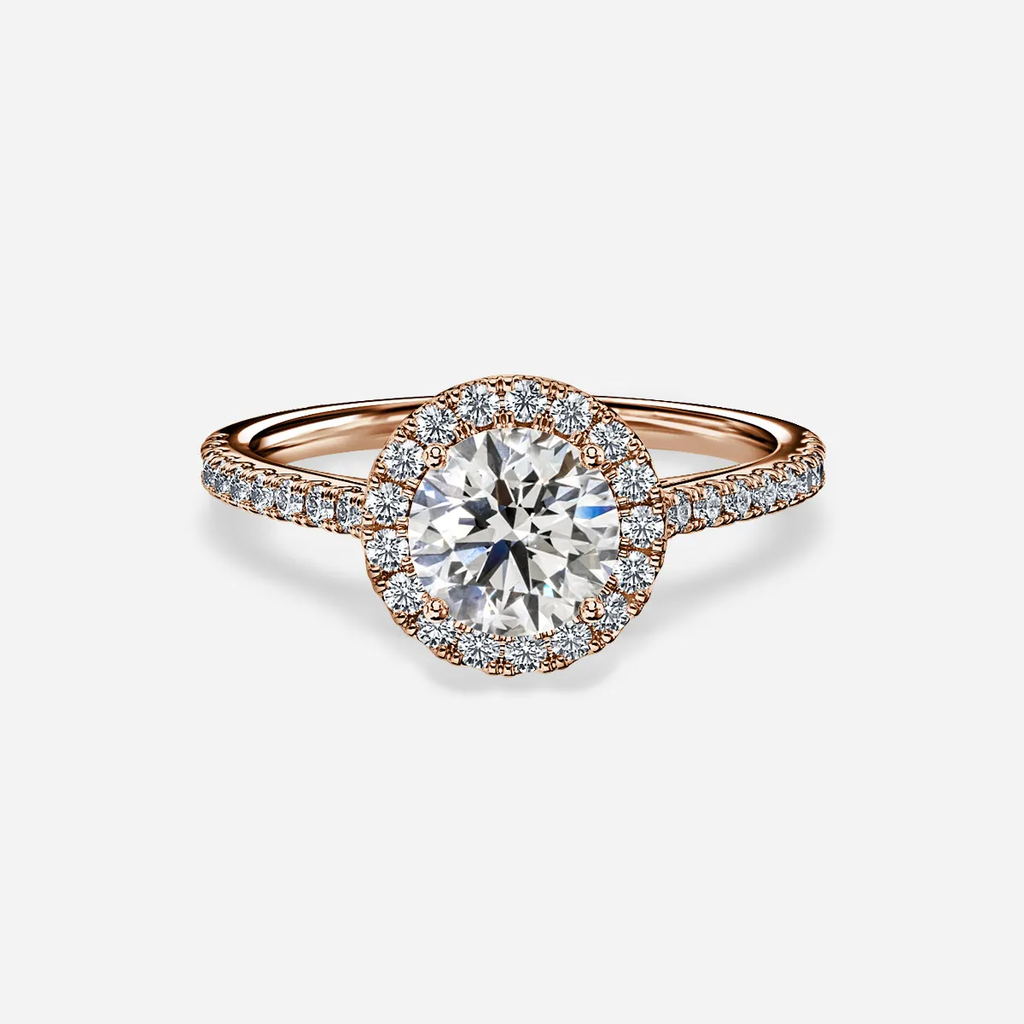 1.0 CT Round Cut Moissanite Halo & Pave Bridal Ring Set