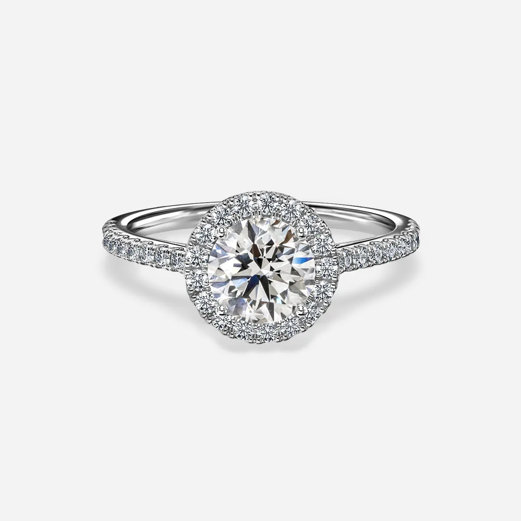 1.0 CT Round Cut Moissanite Halo & Pave Bridal Ring Set