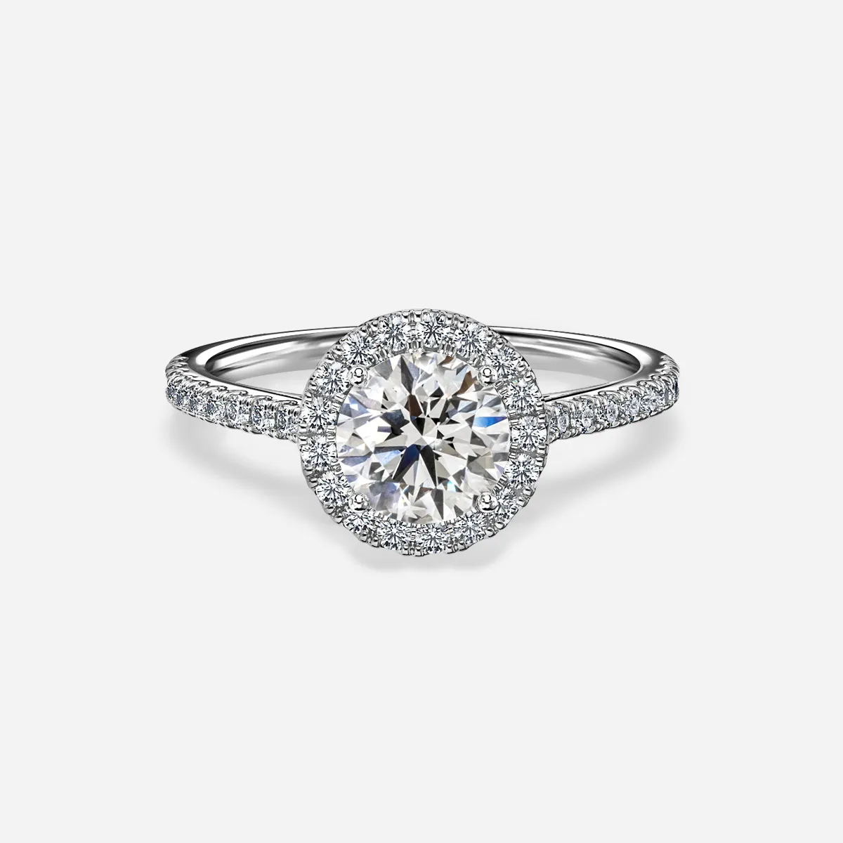 1.0 CT Round Cut Moissanite Halo & Pave Bridal Ring Set